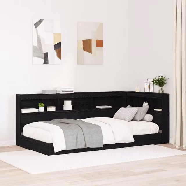 Berkfield Home Black Oak Storage Headboard with Integrated Shelf, Width: 100 cm