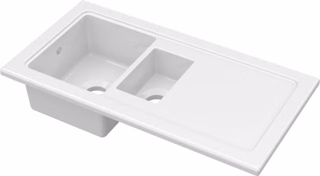 Balterley White Ceramic 1.5 Bowl Kitchen Sink with Plain Drainer, W: 1010 mm