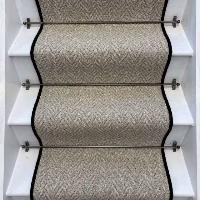 RainbowHome Andes Grey Herringbone Stair Runner with 100% Pure Wool Edge, W: 70 cm, L: 700 cm