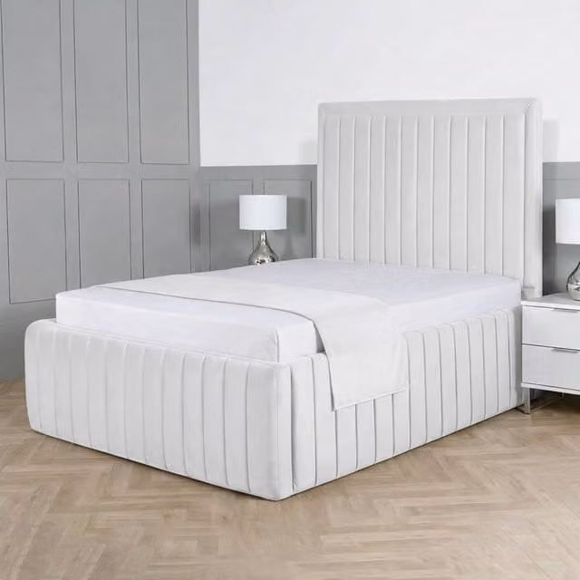 Living Comfort Bedz Saint Germain Plush Upholstered Bed with Slatted Base and 48 Inch Headboard in White, Small Double