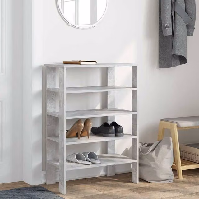 Berkfield Home Shoe Rack in Grey MDF, W/D/H: 61 x 32 x 87.5 cm