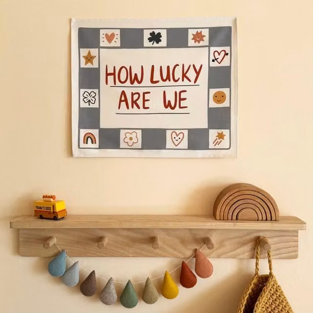 Kid of the Village How Lucky Are We Red Textile Wall Hanging Banner W/D/H: 50 x 40 x 50 cm