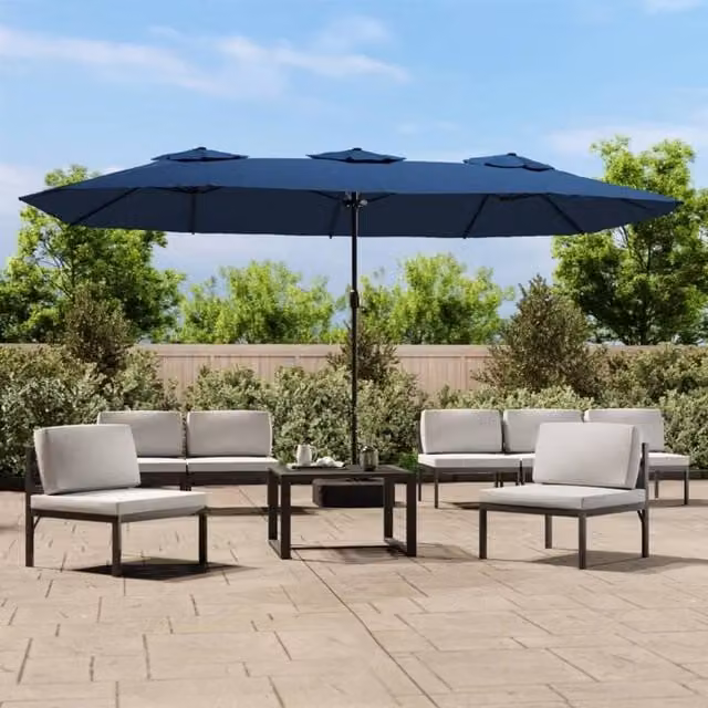 Berkfield Home Double-Head Cantilever Parasol with LEDs in Azure Blue, W: 449 cm, H: 245 cm