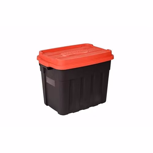 Keter Tuff Box 68L Stackable Storage Box with Lid in Black and Red, W/D/H: 60.5 x 40.1 x 25.8 cm